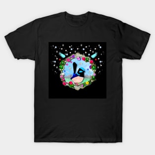 Blue Bird and Victorian Styled Frame T-Shirt